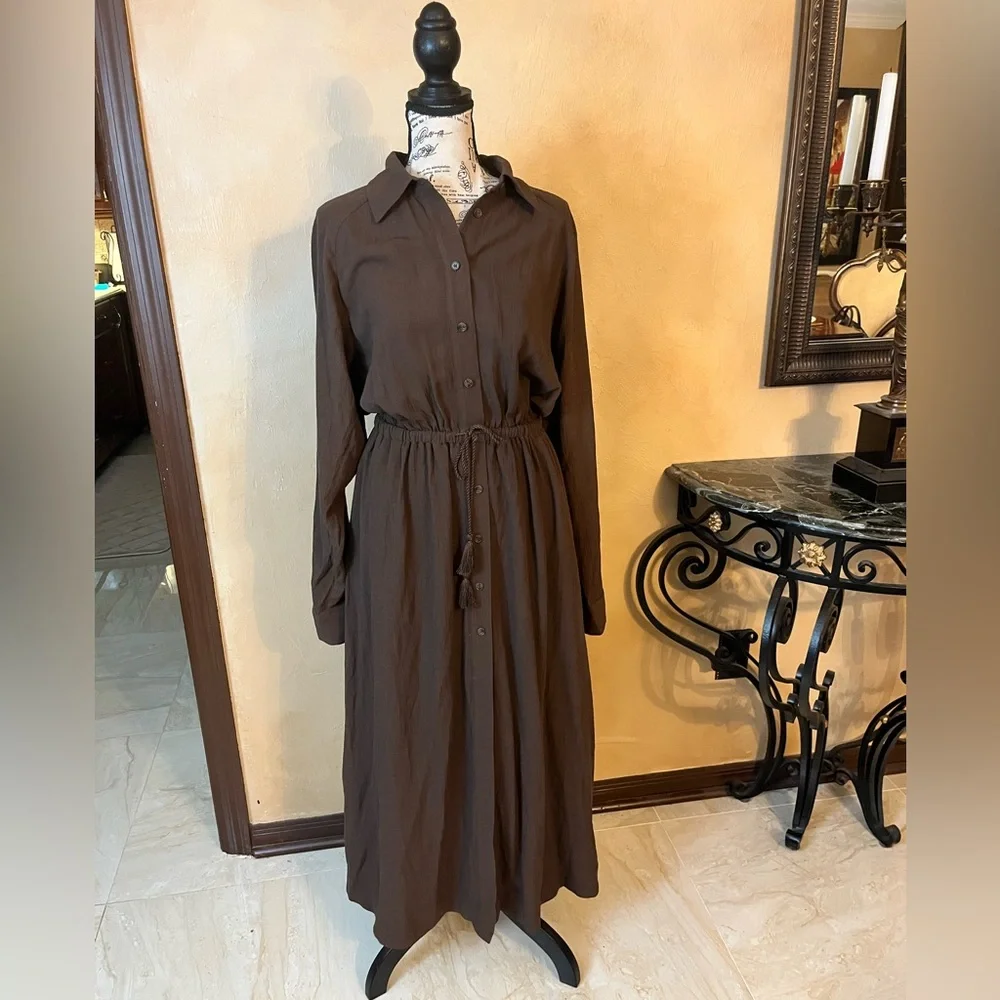 NWT Banana Republic Long Sleeve “Gauze Shirt Dress” (#743525), Espresso, Small - Picture 2 of 12